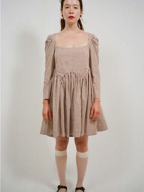 Sandy Liang Kew Dress-  Latte Gingham
